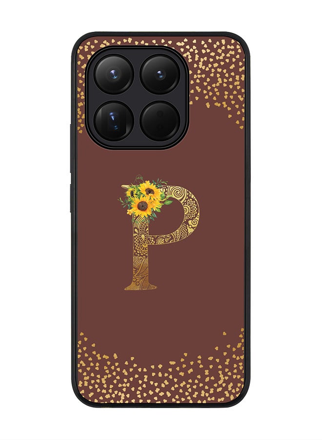 For Xiaomi 15T Case,Slim fit Camera Protection, Shockproof Thin Phone cover  - Custom Floral Monogram - P  (Brown )
